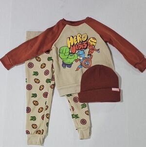 Marvel Hero Vibes Kids Sweatshirt Sweatpants Beanie Outfit 3T
